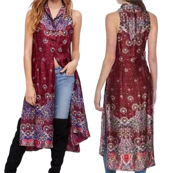 Free People Long bohemian printed vest, size small Beautiful design! - Picture 3 of 15